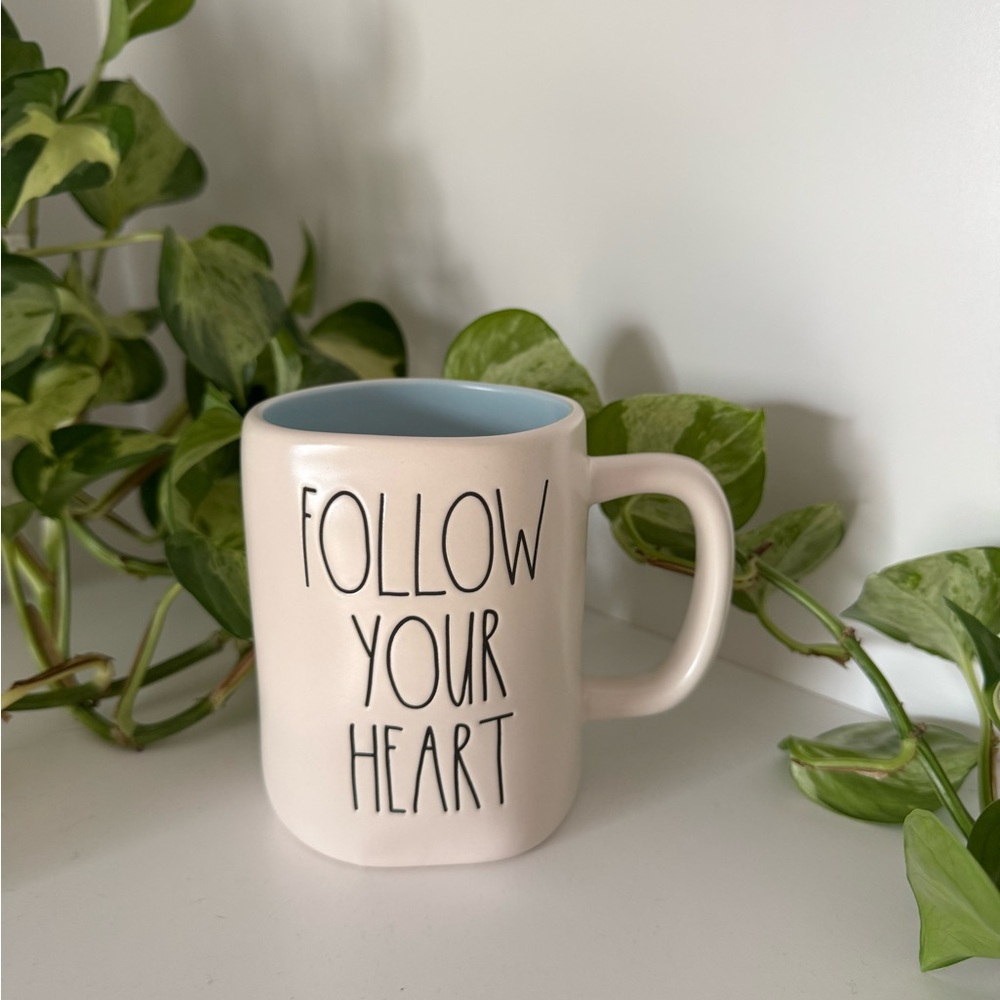 Rae Dunn “Follow Your Heart”  Mug - White and Blue